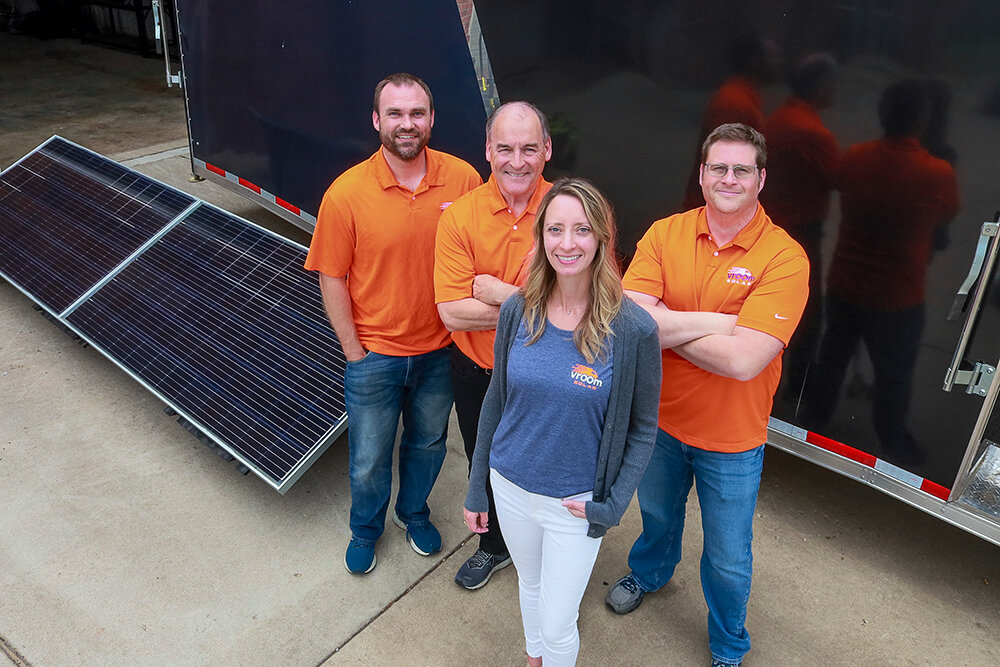 Vroom Solar – led by, from left, James Bartley, Cary Kapper, Katherine Benson and Luke Phelps – is testing its mobile solar panel products for release in the fourth quarter.